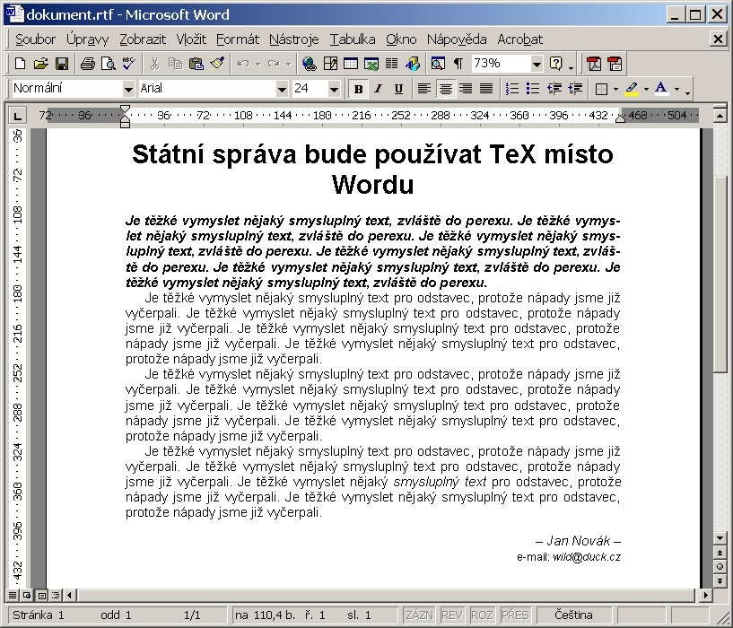 Stejný dokument a styl, tentokráte však ve formátu RTF