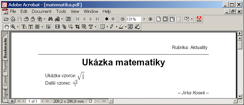 Ukázka formátování matematických vzorců