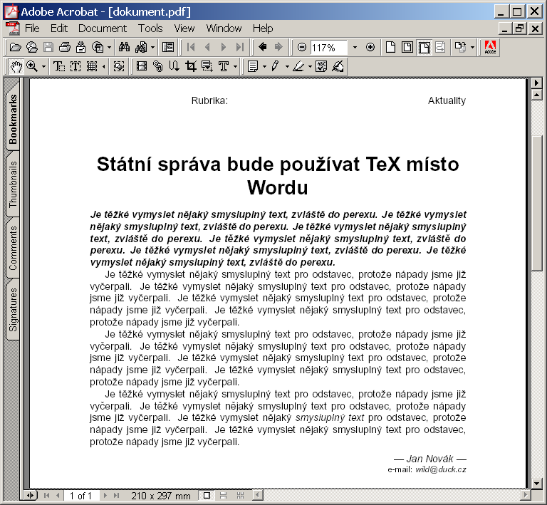 Dokument XML zformátovaný pomocí PassiveTeXu