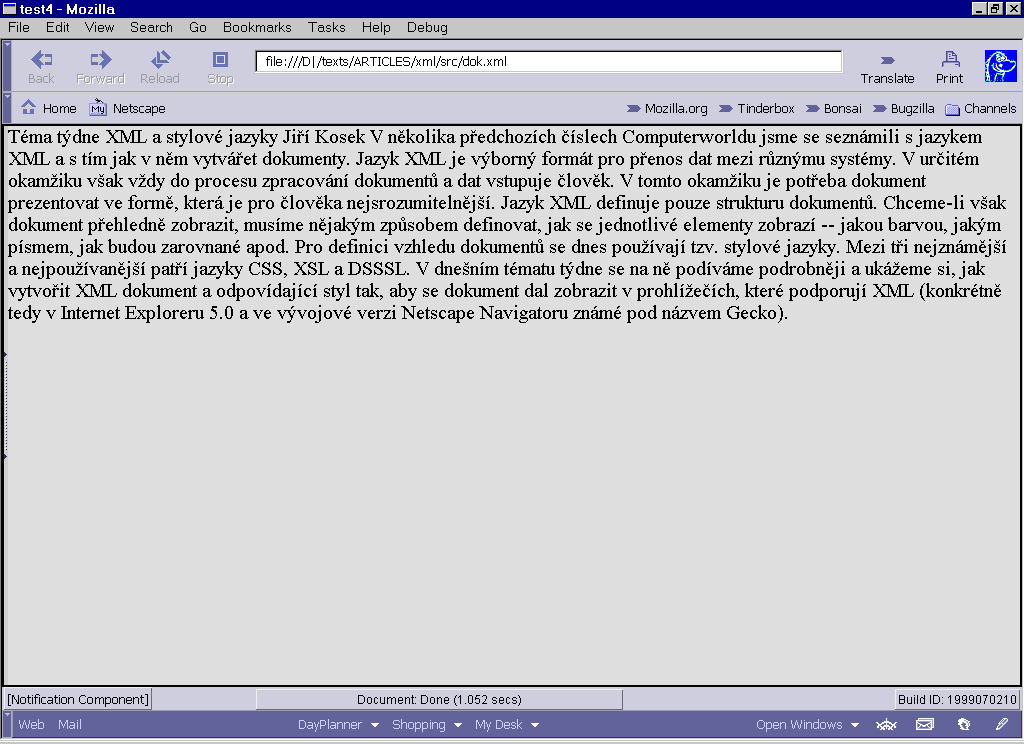 Zobrazení XML dokumentu bez
stylu v Gecku
