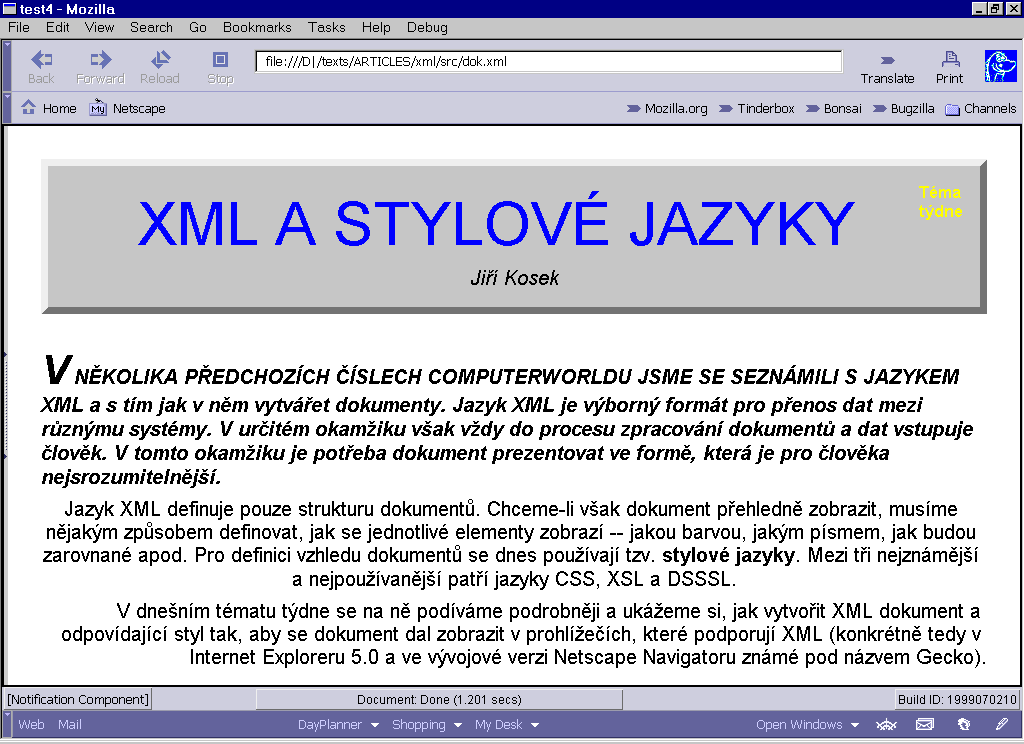 Zobrazení XML se
stylem v Gecku