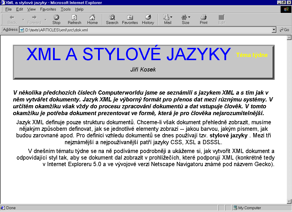 Zobrazení XML s XSL stylem v IE 5.0