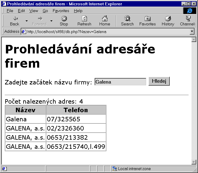 Ukázka spolupráce s databází